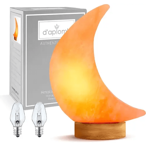 d'aplomb 100% Authentic Natural Himalayan Salt Lamp; Hand Carved Moon Pink Crystal Rock Salt from Himalayan Mountains; Dimmer Cord; 5 lbs