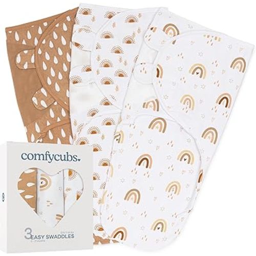 Comfy Cubs Swaddle Blanket Baby Girl Boy Easy Adjustable 3 Pack Infant Sleep Sack Wrap Newborn Babies (Small 0-3 Months, Rainbow Bohemian) - Small (0-3 Months)