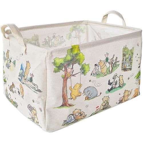 Winnie Storage Basket, Bear Foldable Canvas Laundry Hamper with Waterproof PE Coating, Diaper Clothes Toys Storage for Baby Nursery, the Pooh Baby Stuff Decorative Storage Baskets for Bathroom Bedroom