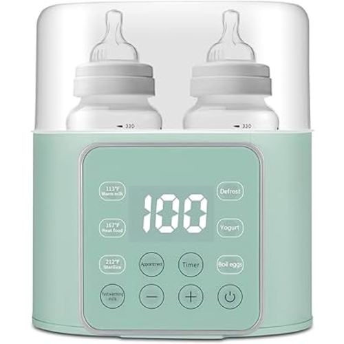 Baby Bottle Warmer 9-in-1 Multifuntion Breast Milk Warmer, Fast Baby Food Heater and Defrost Warmer with Timer for Twins, LCD Display Accurate Temperature Adjustment, 24H Constant Mode-Green