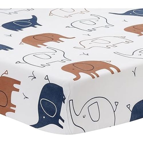 Lambs & Ivy Playful Elephant 100% Cotton White/Blue Baby Fitted Crib Sheet