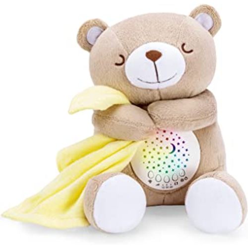 BEREST Rechargeable Baby Sleep Soother Bear, Nursery Decor Night Light Projector, Mom's Heartbeat Cry Sensor Lullabies White Noise Sound Machine, Toddler Crib Sleeping Aid Toys for Shower Gifts