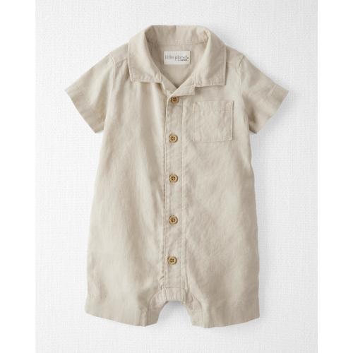 Baby Button-Front Romper Made with LENZING™ ECOVERO™ and Linen - 6M - Style,Ember Oatmeal