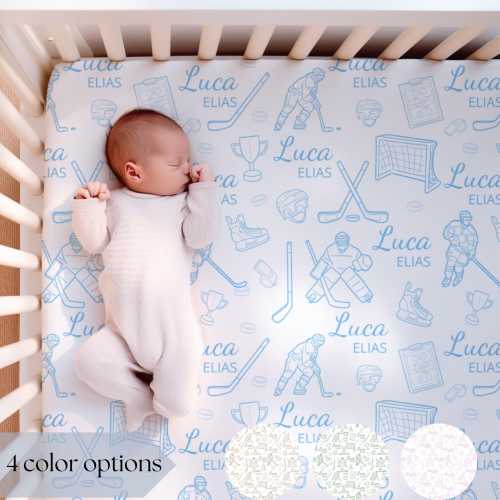 Personalized Hockey Bedding Baby crib sheet Baby name crib sheet Ice Hockey Nursery decor baby boy Crib set for boys gifts Hockey blanket