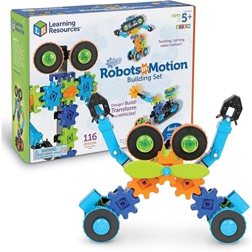 Learning Resources Gears! Gears! Gears! Robots in Motion Building Set - 116 Pieces, Ages 5+, Robot Toy, STEM Toys for Kids, Robots for Kids