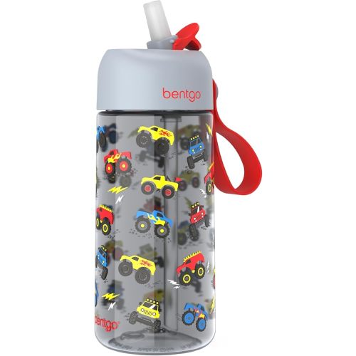 Bentgo Kids Water Bottle - Leak-Proof, Durable Tritan, BPA-Free 15 oz. Cup for Kids/Toddlers Ages 3+, Safe Sip Spout, Carrying Handle, & Dishwasher Safe for School, Sports, Daycare & Camp (Trucks)