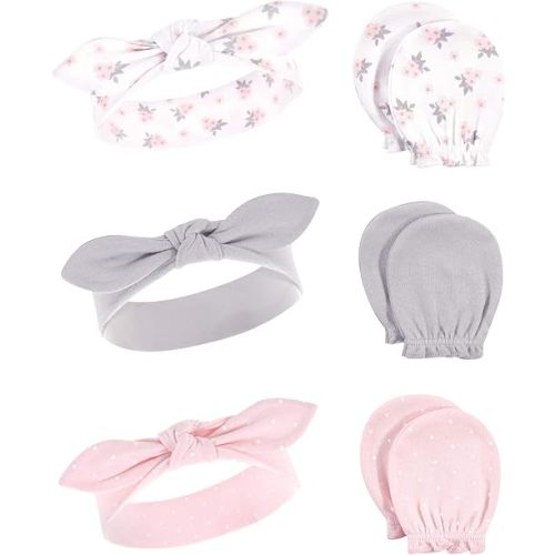 Hudson Baby Baby Girls' Cotton Headband and Scratch Mitten Set