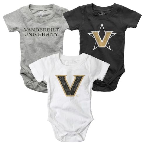 Infant Wes & Willy  Black/White/Heather Gray Vanderbilt Commodores Three-Pack Bodysuit Set