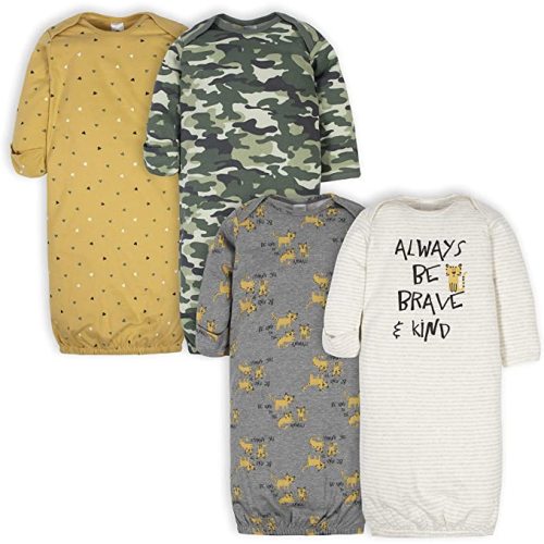 Gerber Unisex Baby Boy and Girls 4-Pack Sleeper Gown - 0-6 Months - Tiger Grey