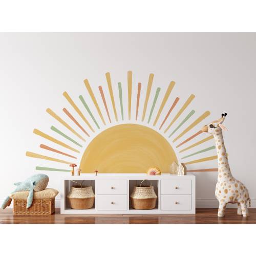 Large Boho Half Sun Watercolor Wall Decal - Nursery Decor, Kids Room Wall Art, Removable Fabric Wall Stickers, 5 sizes available  - WB080