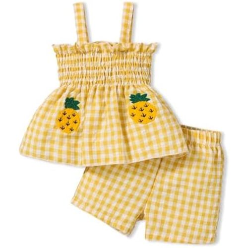 Toddler Girl Clothes Baby Girl Summer Outfits Ruffle Sleeveless Shirts Linen Tops Shorts Set for Girl Clothing