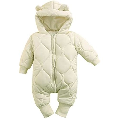BeQeuewll Baby Boy Girl Winter Coat Zipper Puffer Jacket Long Sleeve Hooded Jumpsuit Snowsuit Romper Outwear