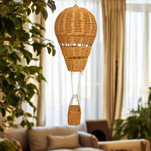 Rattan Hot Air Balloon Wall Decor | Woven Wall Hanging for Kids&#39; Rooms, Photography, Decorations