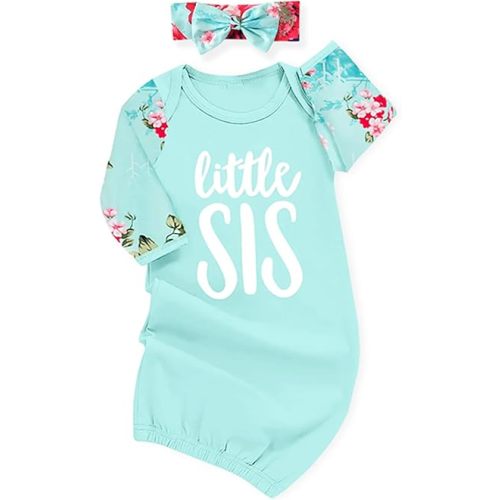 AMAWMW Newborn Baby Girl Little Sister Sleeper Gown Stripe Long Sleeve Nightgown Pajamas Gifts Stuff Essential Outfit