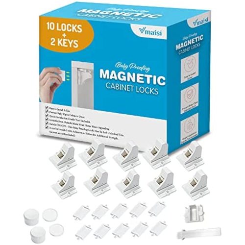 Vmaisi Adhesive Magnetic Locks for Cabinets & Drawers (10 Locks and 2 Keys)