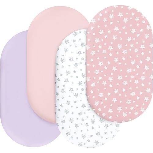 Bassinet Sheets Set 4 Pack for Baby Girl, Universal Fit for Oval, Hourglass and Rectangular Mattress, Pink