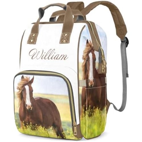 Personalized Animal Horse Diaper Bag Backpack with Name Custom Mommy Nursing Baby Bags Nappy Bag Travel Daypack for Woman Gifts