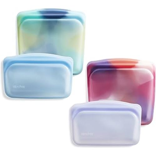Stasher Premium Silicone Reusable Food Storage Bags, 4-Pack, Tie Dye Multi | Multi-Use Food Storage Bags, Lunch Bag, Travel Containers | BPA Free, Leak-free, Dishwasher-Safe, Eco-friendly