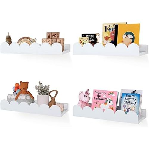 COMAX Kids Hanging Book Shelves - Nursery Wall Mounted Bookshelves with 3 Shelves