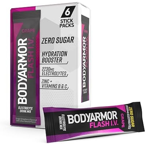 BODYARMOR Flash IV, Grape Electrolyte Drink Mix Packet (6 Count), Zero Sugar Electrolyte Drink, Single-serve Hydration & Immunity Support
