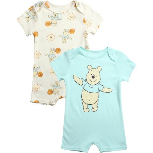 Disney Baby Boys Romper - 2 Pack Short Sleeve Baby Jumpsuit with Snap Closure - Cozy Baby Bodysuit for Boys (Newborn/Infant)