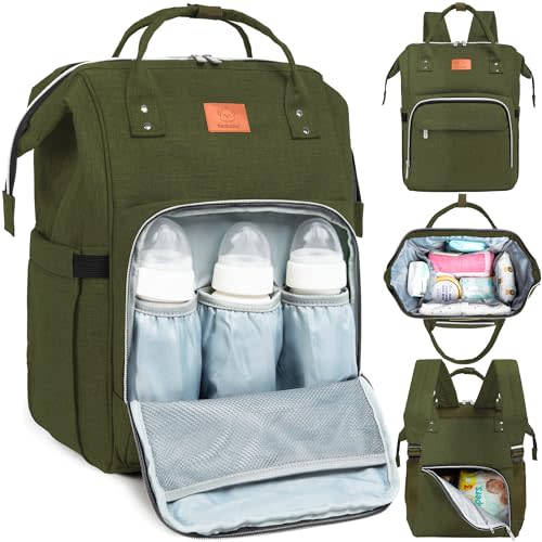 KeaBabies Baby Diaper Bag Backpack - Baby Bag for Boys, Girls, Waterproof Multi Function Baby Backpack, Large Diaper Bags for Baby Girl, Baby Boy, Travel Diaper Bag with Changing Pad(Dark Olive)