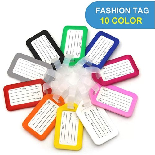 10 Pcs Luggage Tags, 3.4x1.9 Inches Plastic Luggage Identifiers with Lanyard, Name Tags Travel Accessories, Waterproof ID Tags Multi-Color Airplane Suitcase Labels