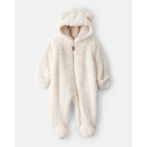 Baby Sherpa Hooded Long-Sleeve Jumpsuit - White - Carter's | Carter's