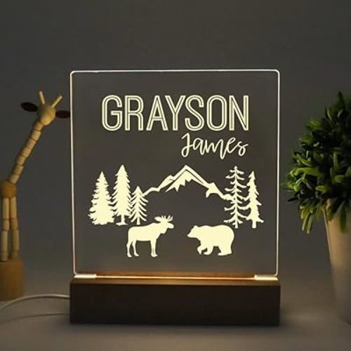 Personalized night light for kids, Woodland animal night light, Baby nursery nightlight, Custom night light woodland theme, Baby woodland night light, Nightlight for baby nursery, Baby room decor