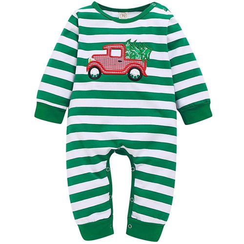 Infant Newborn Baby Christmas Outfit Stripe Bodysuit Winter Onesies for Boys Girls Romper Clothing Set