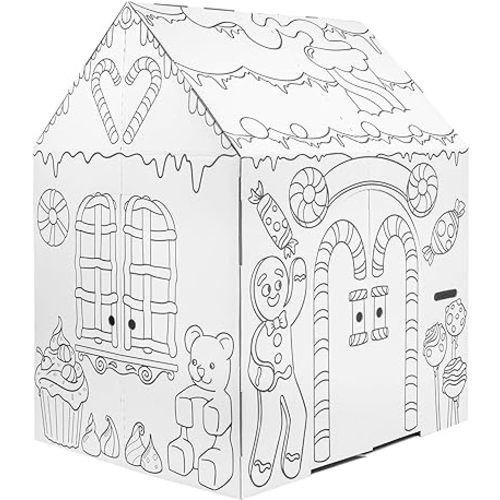 Easy Playhouse Gingerbread House - Kids Art & Craft for Indoor Fun, Color Favorite Holiday Sweets & Winter Friends– Decorate & Personalize a Cardboard Fort, 32" X 26. 5" X 40. 5"