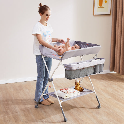 BENTISM Baby Changing Table Folding Diaper Changing Station with Lockable Wheels