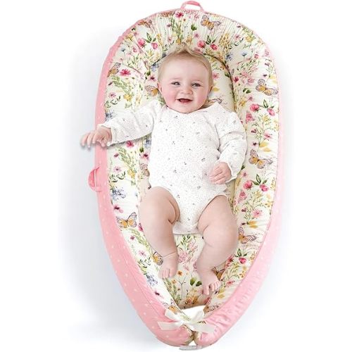 Baby Lounger for Newborn, Infant Lounger for Playtime, Detachable 0-18 Months Infant Nest, Portable Baby Floor Seats & Loungers, Tummy Time Pillow Travel Essentials Must Haves Newborn Gifts
