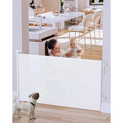 Cumbor Dog Gate Retractable Baby Gates for Doorways, Family & Mom's Choice Awards Winner- 55" Wide Mesh Pet Gate for Dogs, 34" Tall Safety Gates for The House,Puppy Gate Indoor & Outdoor, White