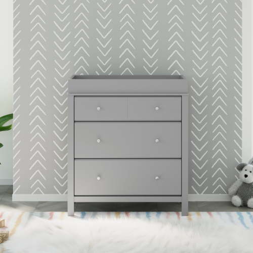 Storkcraft Horizon 3 Drawer Chest with Infant Changing Topper, Pebble Gray
