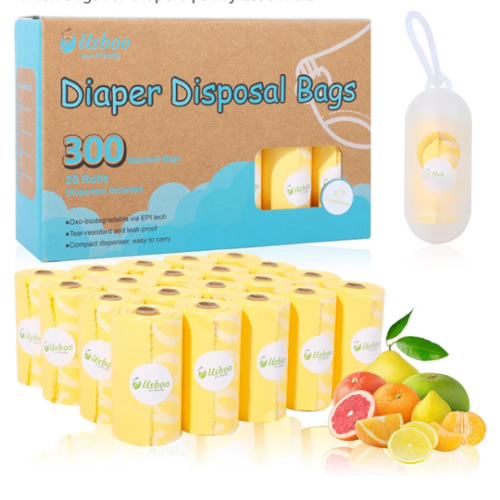 Diaper Disposal Bags - 20 Refill Rolls/300 Pack Baby Poop Bag with Dispenser | Tropical Fruit Scented | Leak Proof & Trash Bags for Diapers | Baby Essentials