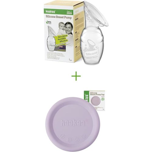 haakaa Manual Breast Pump 100ml/4oz & Silicone Cap (Lavander) Combo