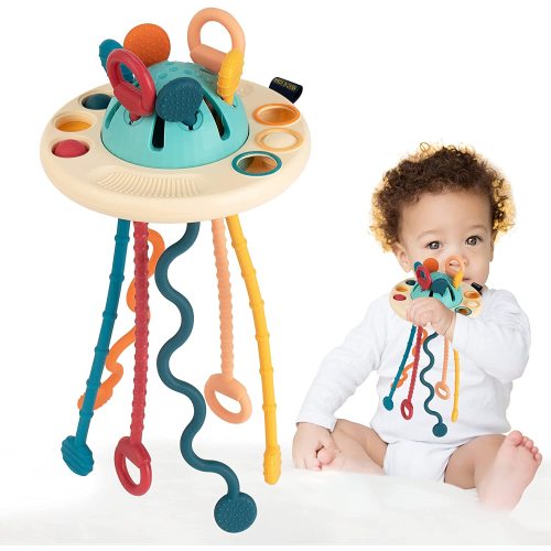Vanmor Sensory UFO Pulling Toy, Baby Toys 6 to 12 Months, Montessori Toys for 6-12 Months Girls Boys, Baby Travel Essentials Fine Motor Skills Toys for 1 Years Old Boys Girl 1st Birthday Gift