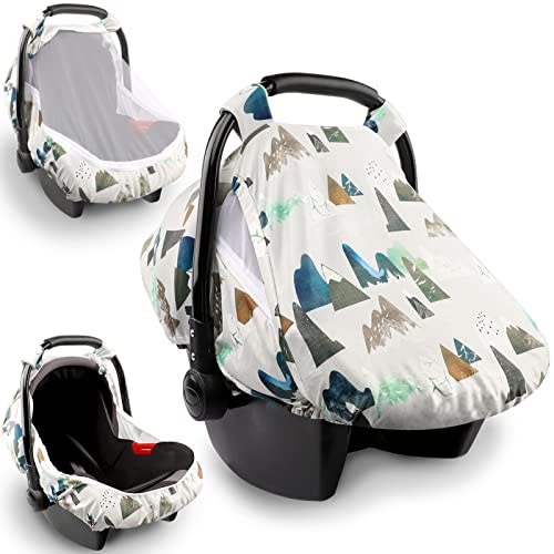 Baby Car Seat Cover, Adventure Mountains Carseat Canopy for Babies, Infant Carseat Cover, Summer Cozy Net Cover, Universal Fit, Breathable