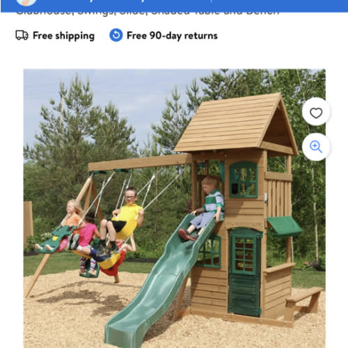 KidKraft Windale Wooden Swing Set / Playset with Clubhouse, Swings, Slide, Shaded Table and Bench