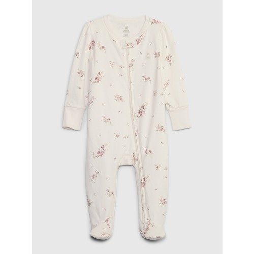 Baby First Favorites Organic CloudCotton Footed One-Piece in ivory frost floral, size: 0-3 M