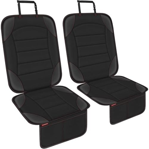 Sinvitron Car Seat Protector for Child Car Seat,Car Seat Mat for Leather Seats,Non-Slip Backing, 2 Mesh Pockets,Waterproof Seat Covers for Cars, Vehicles,Baby (2-Pack)