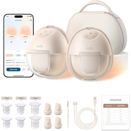 eufy Security Heated Wearable Breast Pump S1 Pro, Slim Hands-Free with Industry-Leading HeatFlow Tech, Wireless Charging Case, App-Controlled OptiRhythm, 300 mmHg Strong Suction, in-Bra Use