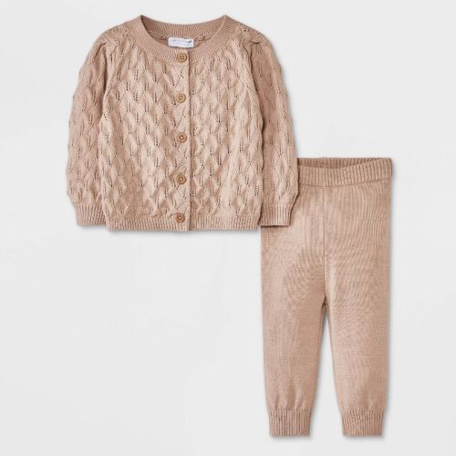 Grayson Mini Baby Girls' Puffed Sleeve Button-Down Cardigan Set - Brown, Size: Infant0-3M