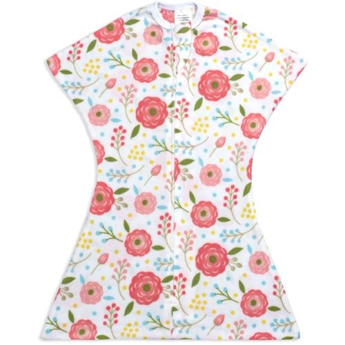 SleepingBaby Zipadee-Zip Transition Swaddle - Warm Fleece Baby Swaddle Blanket with Zipper Convenience - Pretty Poppy, Small (4-8 Month)