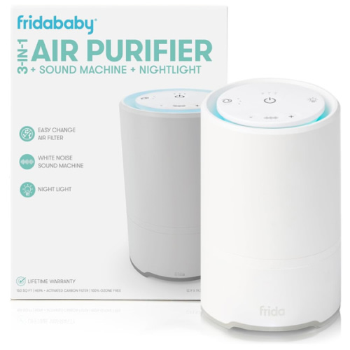 Frida Baby 3-in-1 Baby Air Purifier for Allergy Relief, Sound Machine for Sleeping + Nightlight, HEPA Filter Purifier for Bedroom with 3 Fan Speeds, Easy-Change Filter, Auto-Off Timer