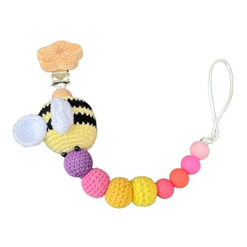 Handmade Crochet Pacifier Clip Boys and Grils, Paci Binky Holder Baby Gift, Baby Shower Gift, New Birth Gift, Newborn Gift, Rainbow Baby (Big Bee)