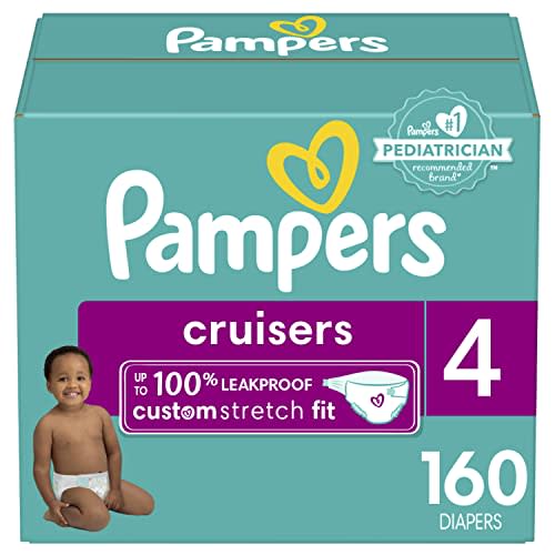 Pampers Cruisers Diapers - Size 4, One Month Supply (160 Count), Disposable Active Baby Diapers with Custom Stretch