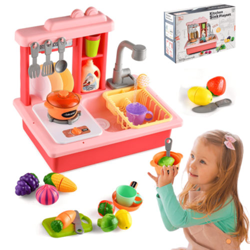 Kids Kitchen Sink Playset with Running Water, Toy Choi' s Kitchen Set for Kids Age 3-6, Pretend Play Kitchen Toy, Learning Dishwasher Toy