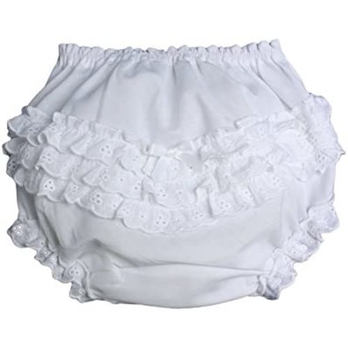 Baby Girls White Elastic Bloomer Diaper Cover with Embroidered Eyelet Edging